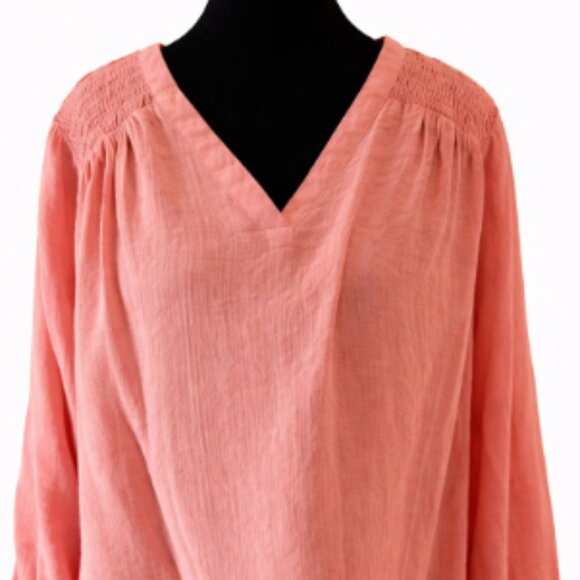 CJ Banks Tops - CJ Banks Coral Smocked Shoulder Blouse – Size XL